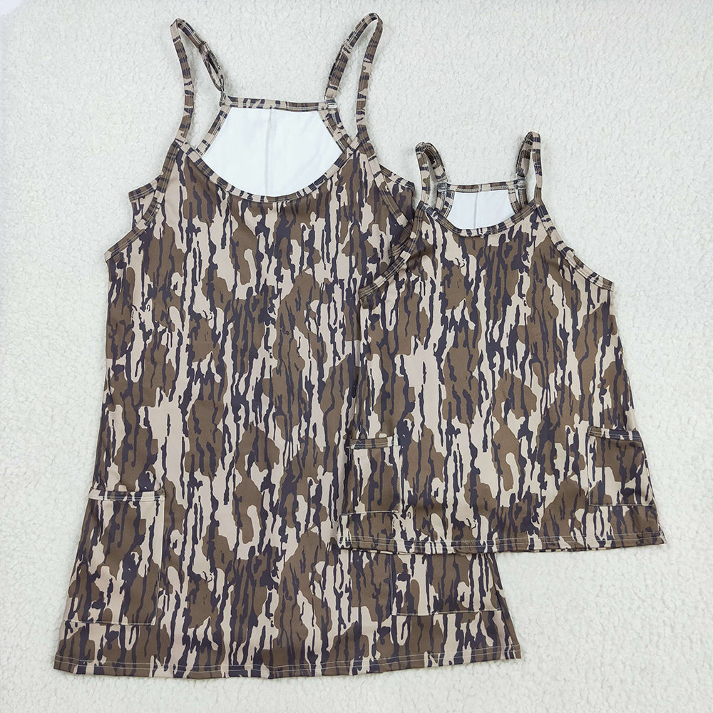 Mama And Me Strap Bottomland Camo Pockets Yoga Shorts Dresses