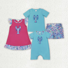 Load image into Gallery viewer, Sibling Embroidery Baby Boys Girls Floeal Crayfish Sumoer Clothes Sets Dress Rompers
