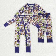 Load image into Gallery viewer, Sibling Baby Boys Purple Bows Stars Plaid Pajams Sets Zipper Footie Rompers
