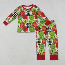 Load image into Gallery viewer, Baby Boys Grin Lights Plaid Top Pants Christmas Pajamas Sets
