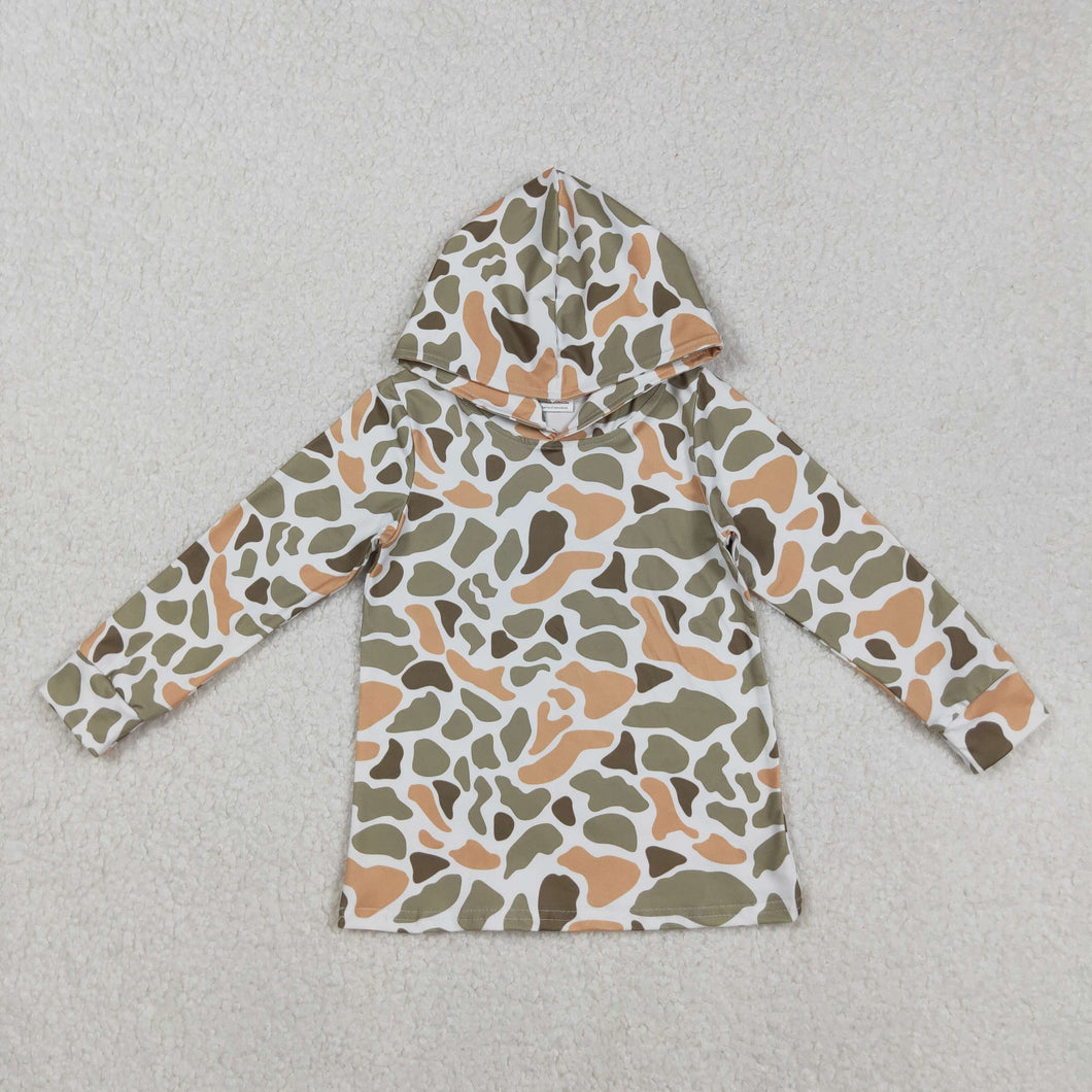 Sibling Baby Boys Green Khaki Camo Long Sleeve Hooded Shirts Tops