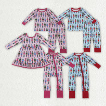 Load image into Gallery viewer, Sibling Baby Boys Girls Soldiers Checked Christmas Ruffle Knee Length Dress Pajamas Sets Footie Rompers
