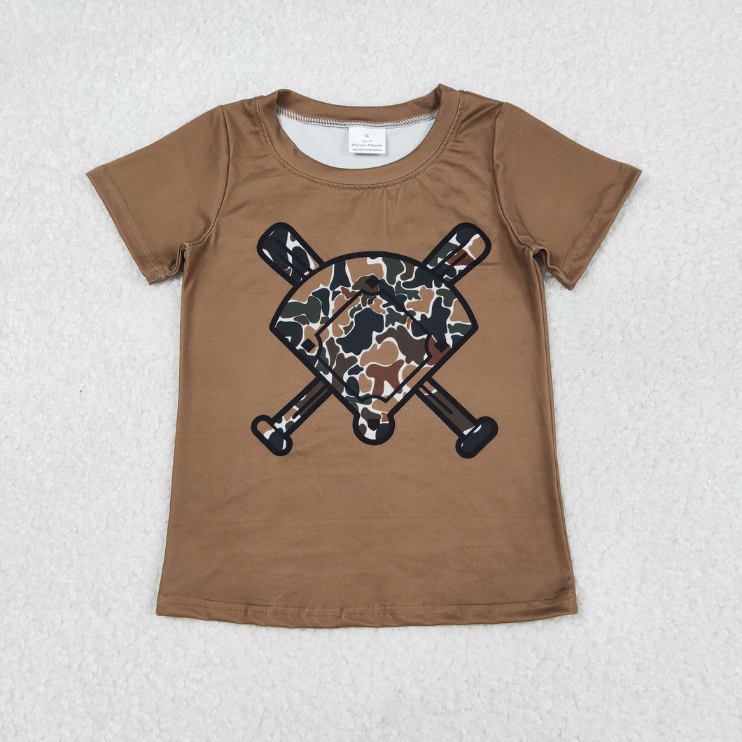 Baby Boys Dark Brown Camo Baseballs Short Sleeve Team T-shirts Top