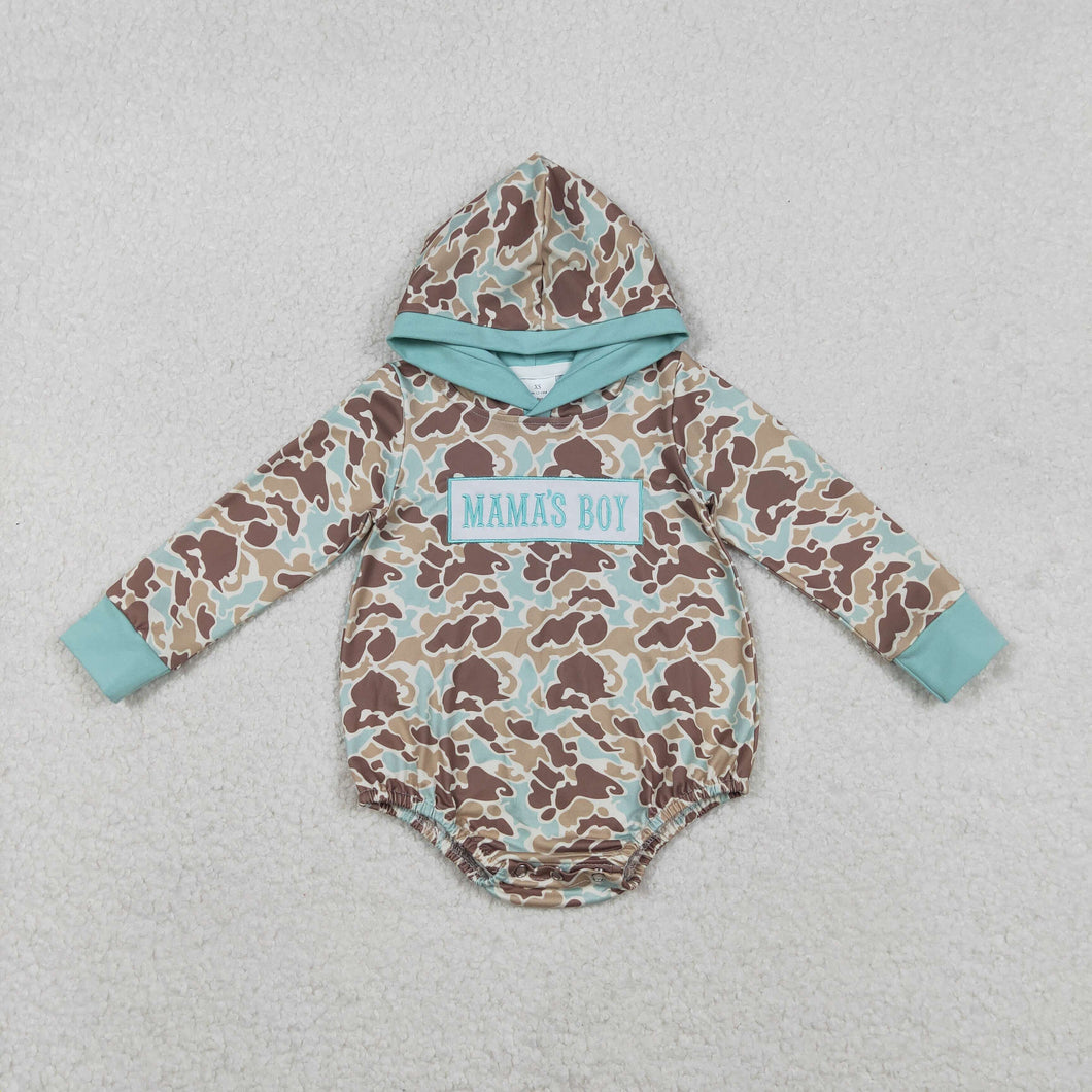 Embroidery Mama's Boy Baby Boys Green Camo Hoodie Rompers