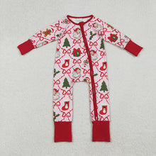 Load image into Gallery viewer, Baby Girls Red Bows Santa Gifts Checked Christmas Zipper Footie Rompers
