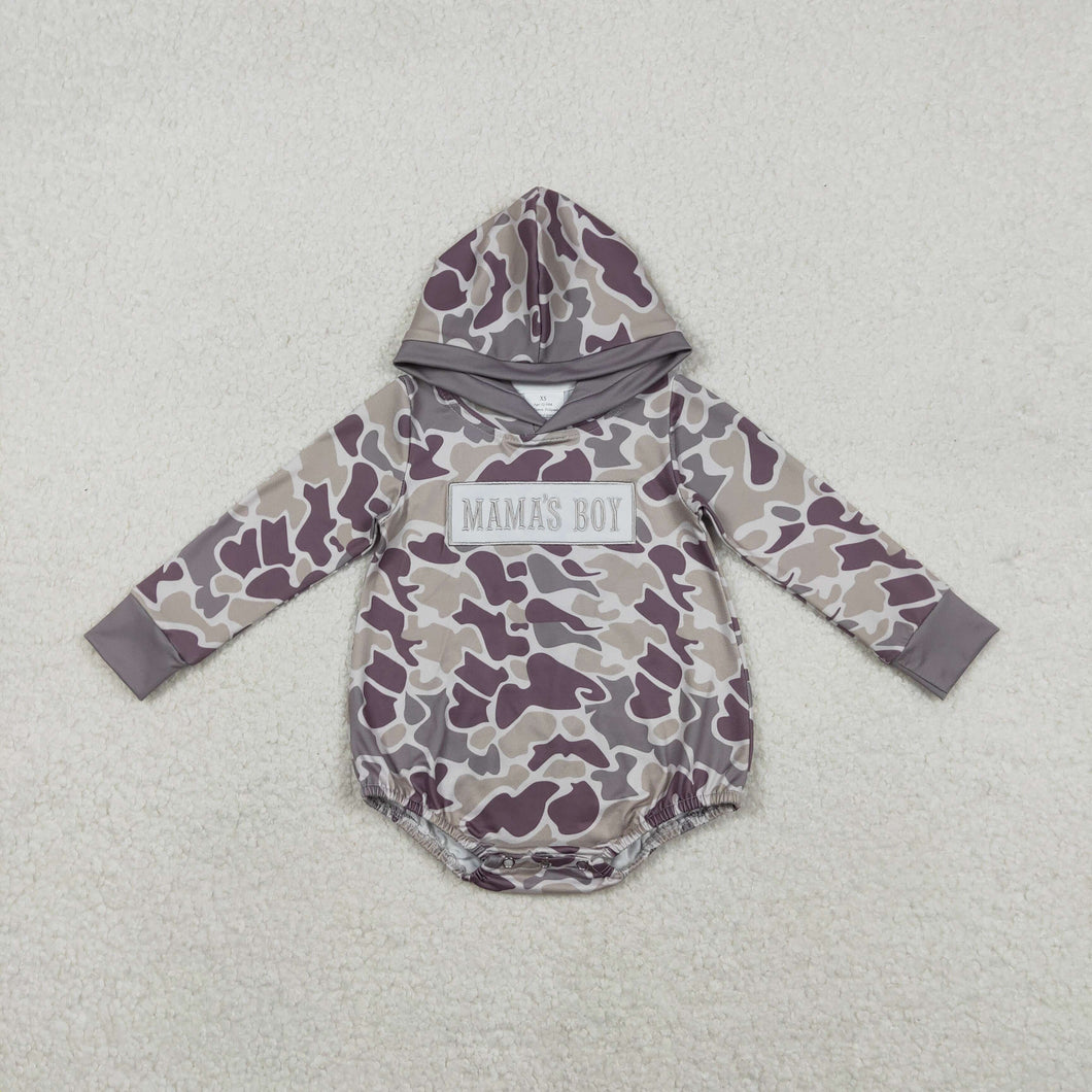Embroidery Mama's Boy Baby Boys Grey Camo Hoodie Rompers