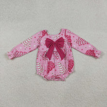 Load image into Gallery viewer, Baby Girls Pink Stripe Trees Stars Bow Top Christmas Ruffle Rompers
