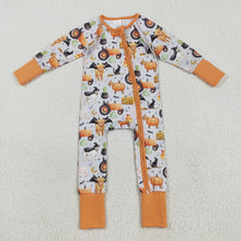 Load image into Gallery viewer, Baby Girls Farm Bats Pumpkins Halloween Zipper Footie Rompers
