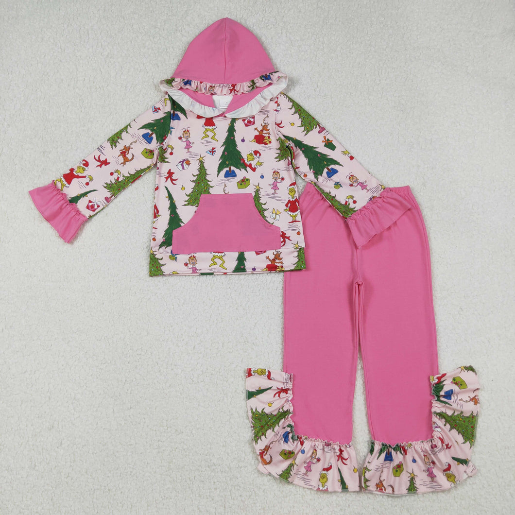 Baby Girls Grin Trees Pocket Hoodie Ruffle Pant Christmas Clothes Set