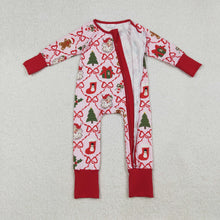Load image into Gallery viewer, Baby Girls Red Bows Santa Gifts Checked Christmas Zipper Footie Rompers
