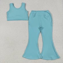 Load image into Gallery viewer, Sibling 3 Colors Baby Girls Yoga Vest Bell Bottom Pants Active Wear Outfits
