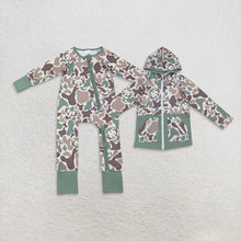 Load image into Gallery viewer, Sibling Baby Boys Green Khaki Deer Camo Pockets Zipper Hoodie Jackets Zipper Rompers
