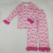 Load image into Gallery viewer, Sibling Adult Women Bows Santa Trees Button Top Pants Christmas Fur Pajamas Sets
