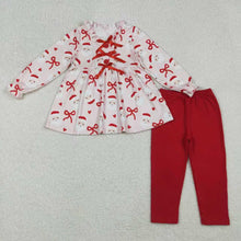 Load image into Gallery viewer, Sibling Baby Girls Bows Santa Button Tunic Leggings Christmas Clothes Set Knee Length Dress
