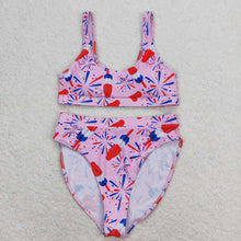 Load image into Gallery viewer, Adult Women Pink Popsicle 4th Of July Top Bottom Swimsuits Sets
