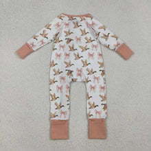 Load image into Gallery viewer, Sibling Baby Girls Pink Bows Ducks Plaid Top Pants Pajamas Sets Ruffle Zipper Footie Rompers
