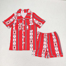 Load image into Gallery viewer, Adult Women Adult Red Aztec Short Sleeve Buttons Tee Shorts Pajamas Sets
