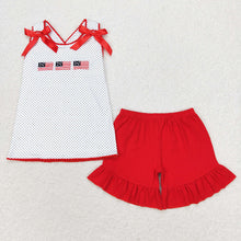 Load image into Gallery viewer, Baby Girls 4th Of July Flags Top Ruffle Shorts Clothes Sets
