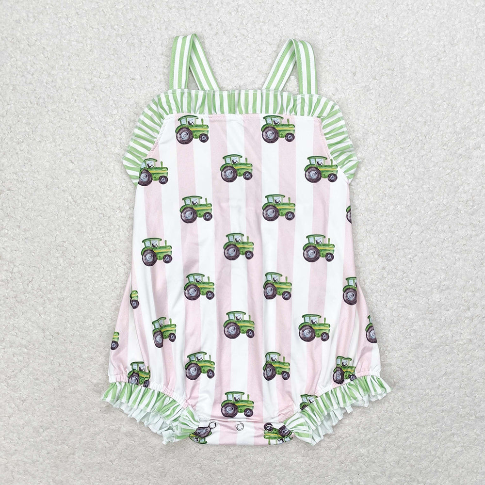 Baby Infant Girls Farm Tractor Sleeveless Rompers