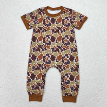 Load image into Gallery viewer, Baby Infant Boys Duck Dark Brown Camo Short Sleeve Rompers
