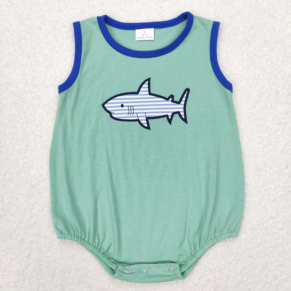 Baby Boys Green Shark Summer Sleeveless Rompers