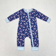 Load image into Gallery viewer, Baby Infant Boys Planes Blue Long Sleeve Bamboo Zippy Rompers
