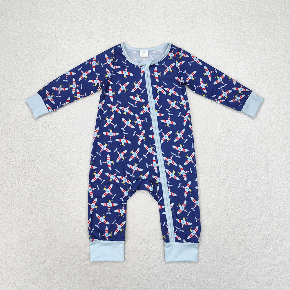 Baby Infant Boys Planes Blue Long Sleeve Bamboo Zippy Rompers