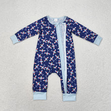 Load image into Gallery viewer, Baby Infant Boys Planes Blue Long Sleeve Bamboo Zippy Rompers
