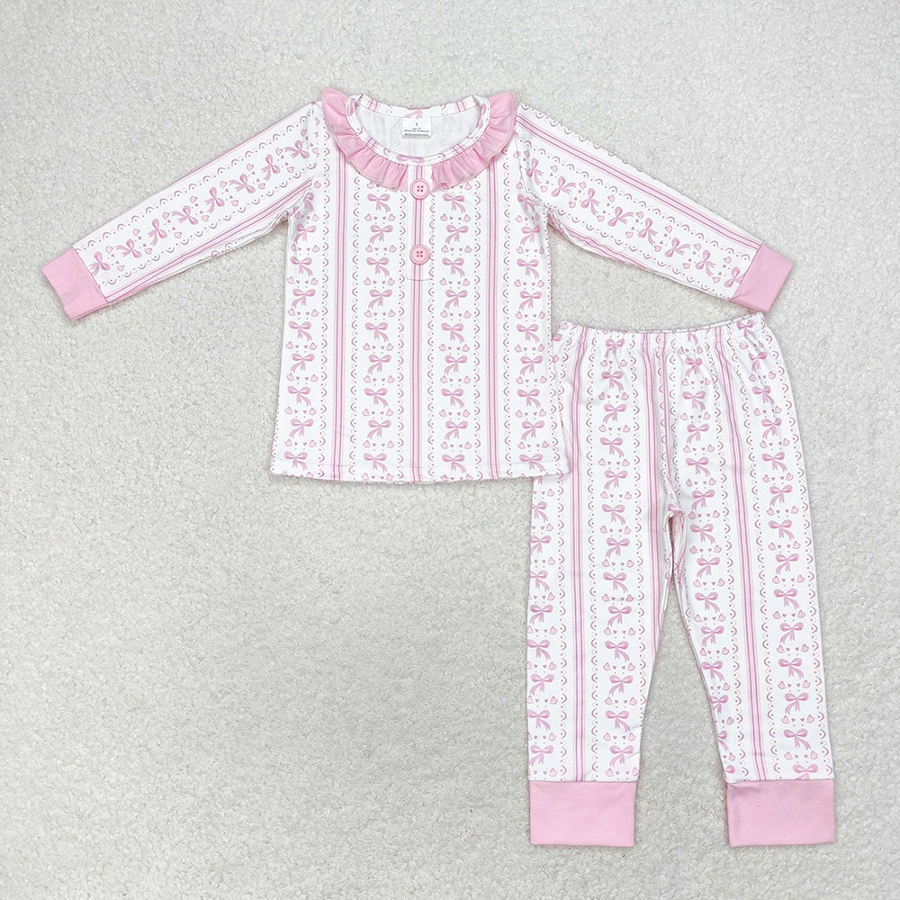 Baby Girls Pink Bows Christmas Shirt Pants Pajamas Clothes Sets