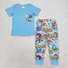 Load image into Gallery viewer, Baby Boys Dogs Blue Short Sleeve Pocket Shirt Pants Clothes Sets
