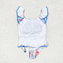 Load image into Gallery viewer, Baby Girls Blue Boats Bow Top Bummie Bows Swimsuits
