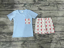 Load image into Gallery viewer, Baby Boys Blue Pocket Shirt Crawfish Shorts Clothes Sets
