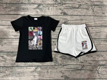Load image into Gallery viewer, Baby Girls Black Singer Shirt Pocket Shorts Clothes Sets
