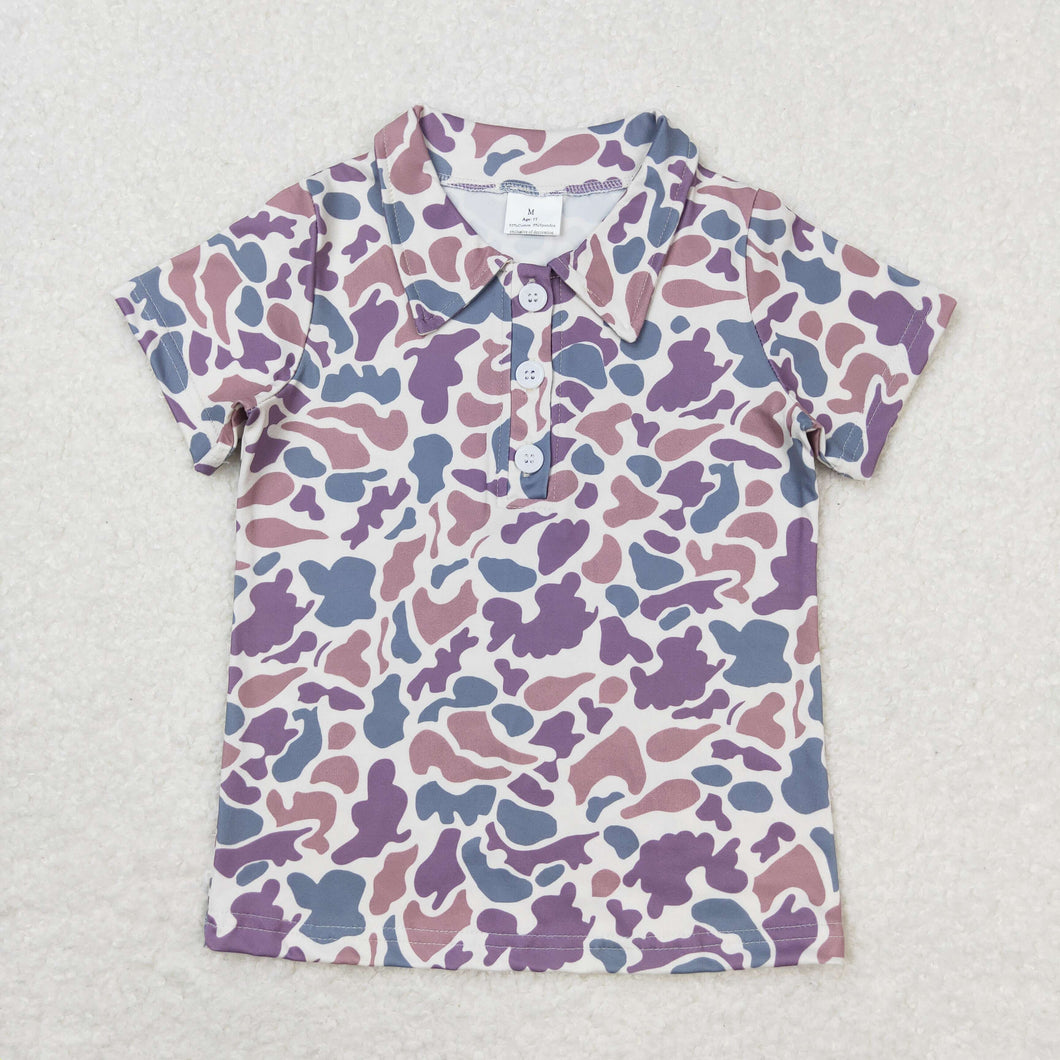 Baby Boys Grey Camo Short Sleeve Buttons Tee Shirts Tops