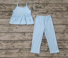 Load image into Gallery viewer, Baby Girls Blue Checkered Tunic Top Legging Pants Clothes Sets
