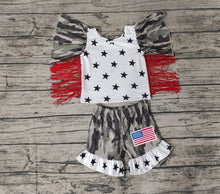 Load image into Gallery viewer, Baby Girls 4th Of July Camo Stars Tops Ruffle Shorts Clothes Sets

