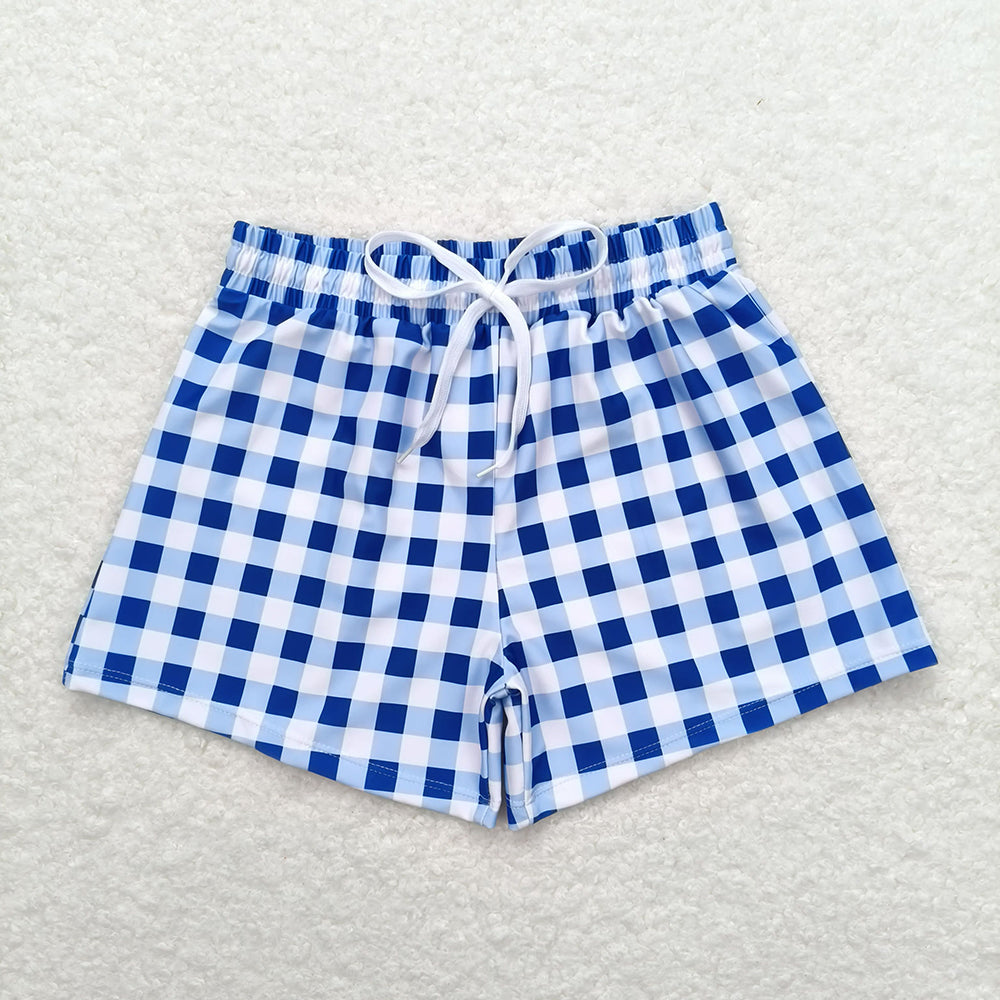 Baby Boys Summer Blue Checkered Trunks Swimsuits Swimwear