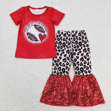 Load image into Gallery viewer, Baby Girls Baseball red sequin bell pants sets
