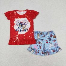 Load image into Gallery viewer, Baby Girls 4th Of July Dogs Shirt Ruffle Shorts Clothes Sets
