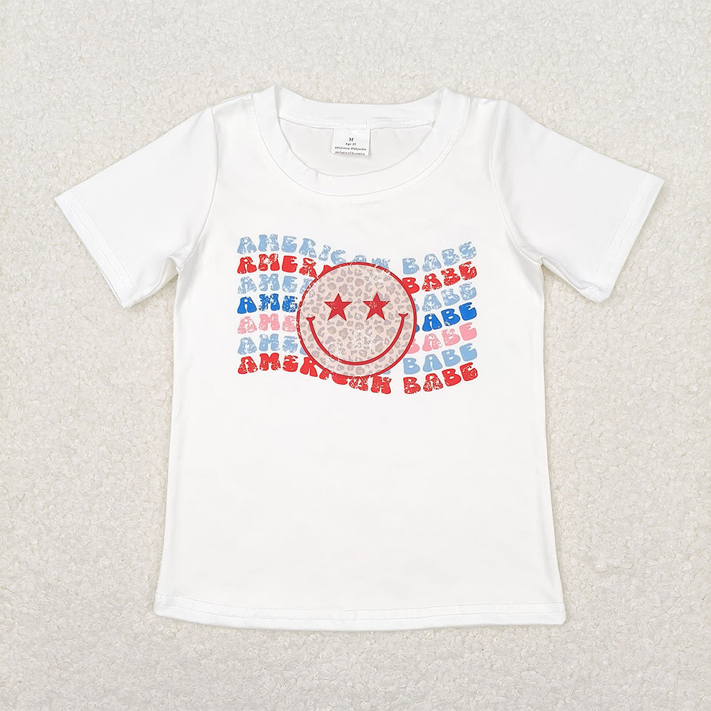 Baby Boys Girls White 4th Of July American Babe Smile Short Sleeve Tee Shirts Tops