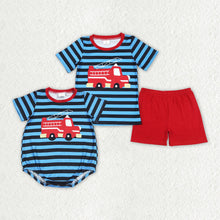 Load image into Gallery viewer, Baby Boys Short Sleeve Firetruck Shirts Shorts Rompers Brother Clothes Sets
