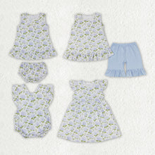 Load image into Gallery viewer, Baby Girls Blue Flowers Sibling Sister Dresses Clothes Sets
