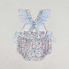 Load image into Gallery viewer, Baby Girls Blue Floral Daddy&#39;s Girl Bows Rompers
