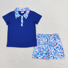 Load image into Gallery viewer, Baby Boys Blue Floral Shirt Top Shorts Clothes Sets
