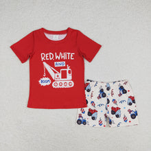 Load image into Gallery viewer, Baby Boys Red 4th Of July Truck Tee Shorts Clothes Sets
