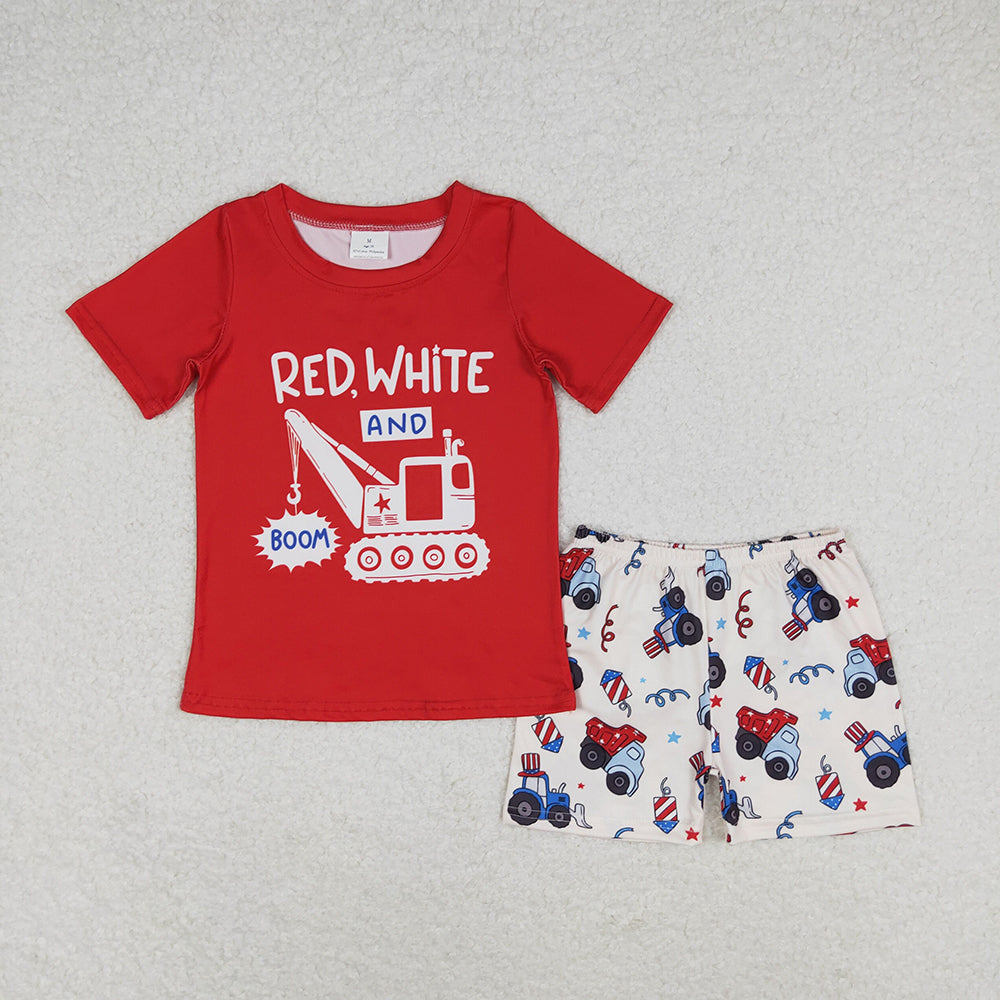Baby Boys Red 4th Of July Truck Tee Shorts Clothes Sets
