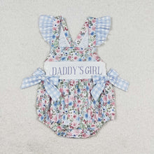 Load image into Gallery viewer, Baby Girls Blue Floral Daddy&#39;s Girl Bows Rompers
