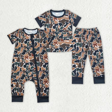 Load image into Gallery viewer, Baby Boys Sibling Brown Camo Rompers Bamboo Pajamas Clothes Sets
