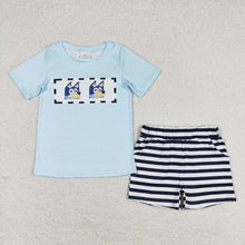 Load image into Gallery viewer, Baby Boys Dog Blue Short Sleeve Tee Shirt Stripes Shorts Clothes Sets
