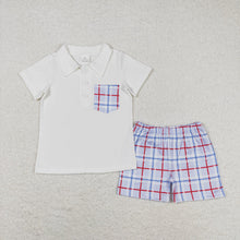 Load image into Gallery viewer, Baby Boys White Pocket Shirt Checkered Shorts Clothes Sets
